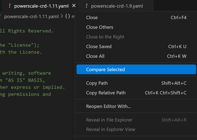 CRD diff in VS Code
